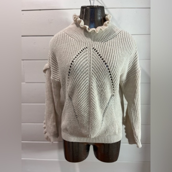 📍RINASCIMENTO Ivory Ruffled Knit Sweater – Romantic Texture size S/M - Picture 1 of 15